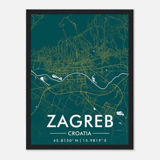 Premium-Poster "Zagreb" aus mattem Papier mit Holzrahmen 30x40cm